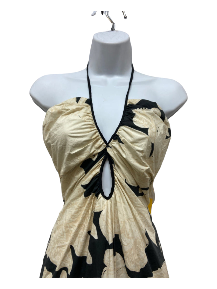 Johanna Ortiz, Johanna Ortiz Size 2 White, Cream, Black Cotton Floral Spaghetti Strap Dress