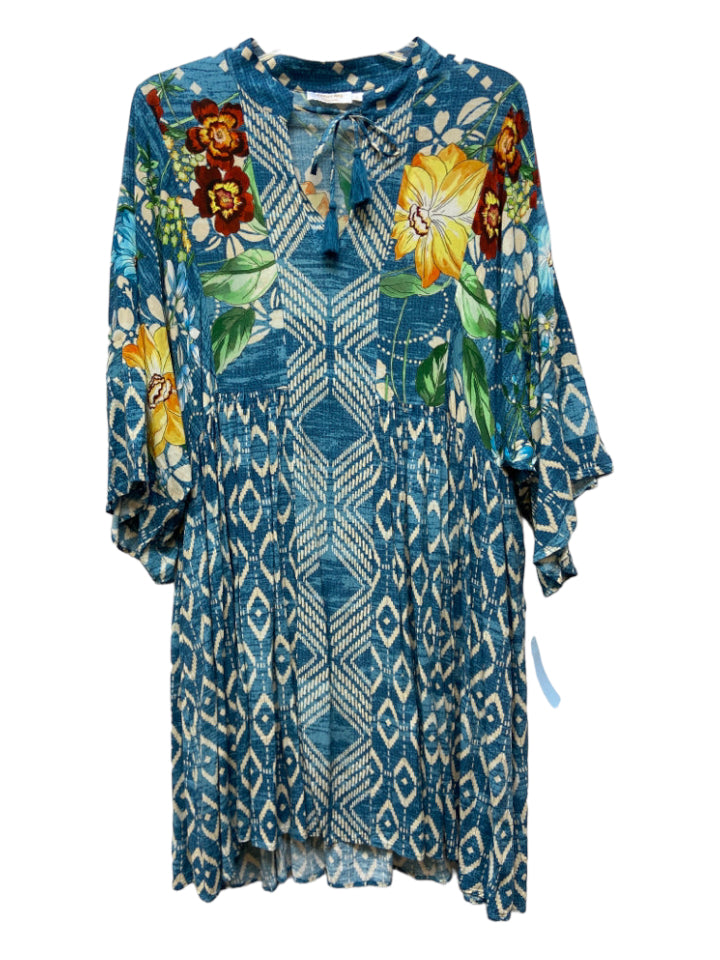 Johnny Was, Johnny Was Size L Blue, White, yellow Viscose Floral 3/4 Sleeve Dress