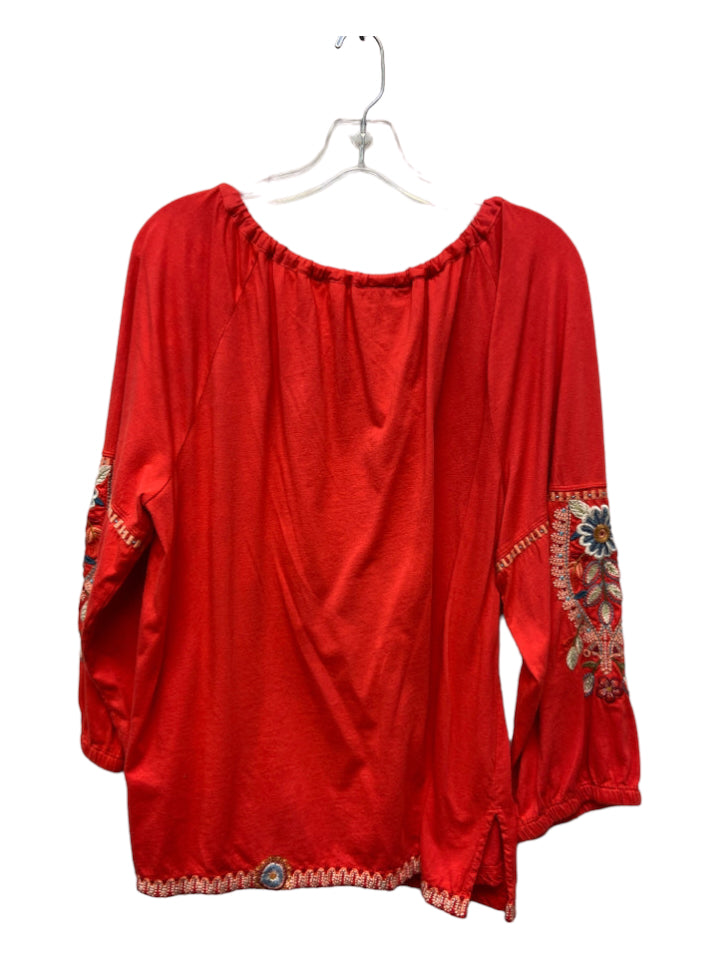 Johnny Was, Johnny Was Size L Red, Blue & Mulit Cotton Drawstring Neck Long Sleeve Top