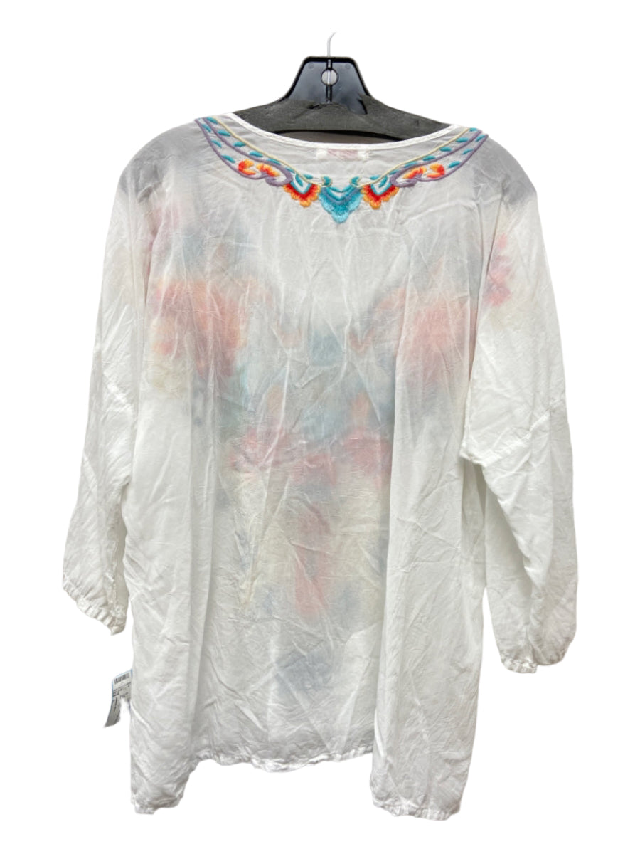 Johnny Was, Johnny Was Size L White & Multi Silk Embroidered Top