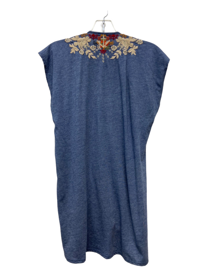 Johnny Was, Johnny Was Size M Blue Polyester Blend Short Sleeve Floral Embroidered Top