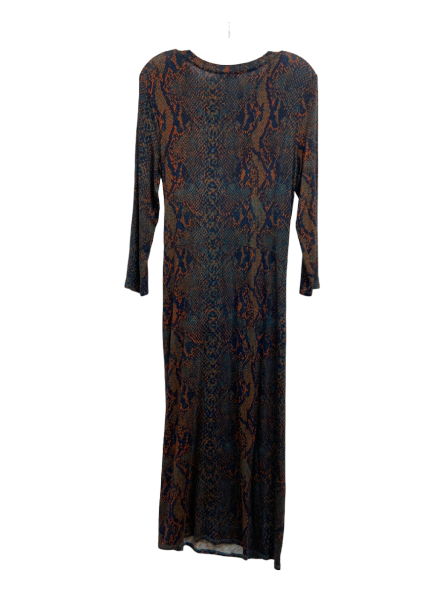 Joie, Joie Size L Navy, Orange, Green Viscose Blend Side Gather Snake Print Dress