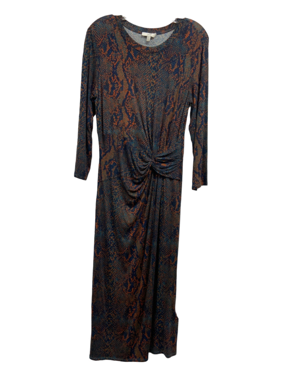 Joie, Joie Size L Navy, Orange, Green Viscose Blend Side Gather Snake Print Dress