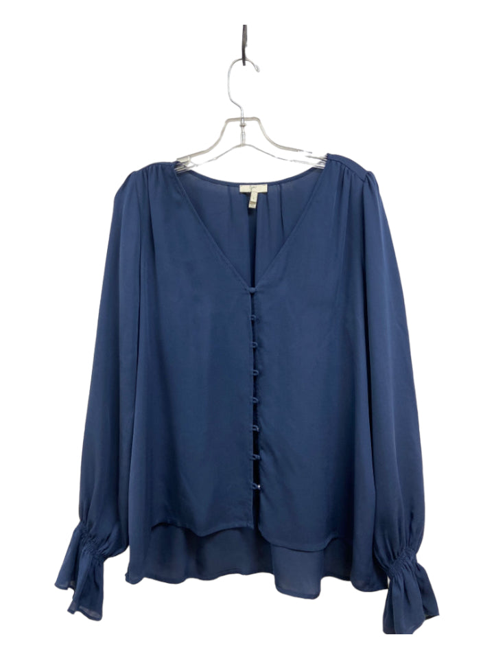 Joie, Joie Size Large Blue Silk Button Up Sheer Long Sleeve Top