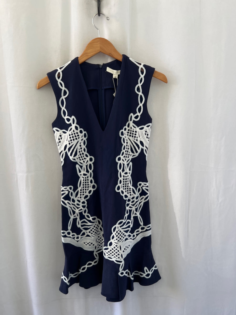 Jonathan Simkhai, Jonathan Simkhai Size 0 Navy & white Viscose Blend Lace Detail Sleeveless Dress