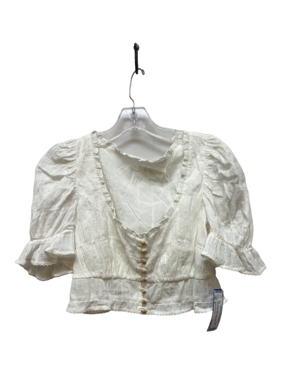 Jonathan Simkhai, Jonathan Simkhai Size S White Cotton Crop Short Puff Sleeve Lettuce Hem Top