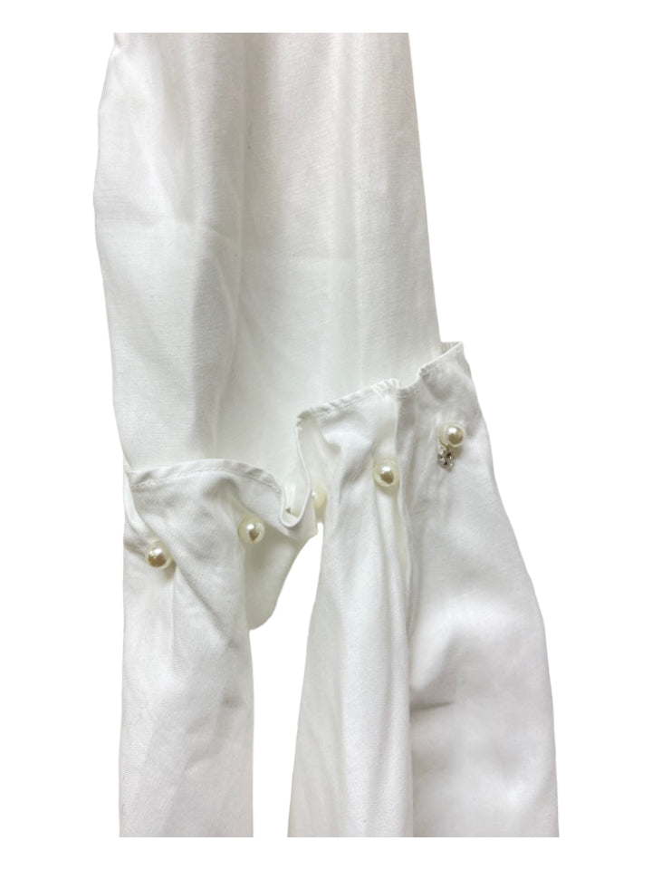 Jonathan Simkhai, Jonathan Simkhai Size S White Cotton Faux Pearl Button Up Flare Sleeves Top