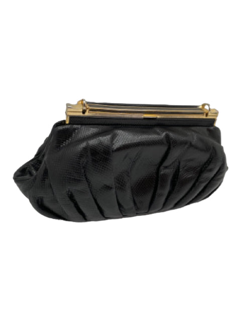 Judith Leiber, Judith Leiber Black Leather GHW Top Handle Bag