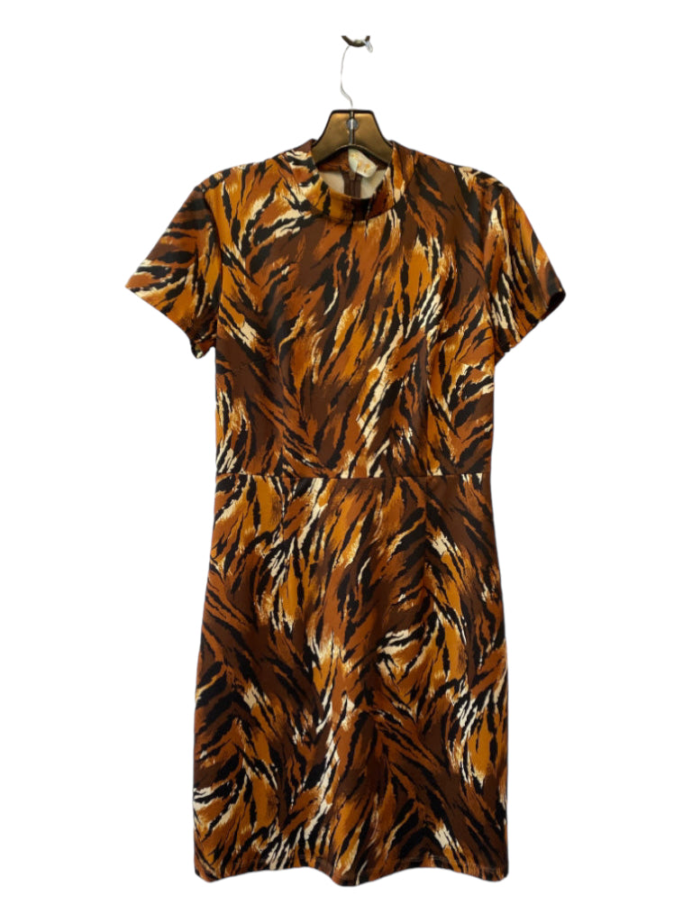 Julie Brown, Julie Brown Size S Brown & Black Tiger Print Mock Neck Short Sleeve A line Dress