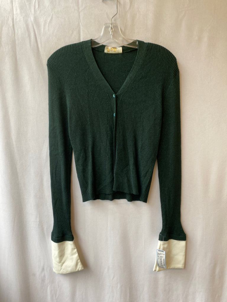 Julie Brown, Julie Brown Size S Green & White Button Front Long Sleeve Ribbed Top