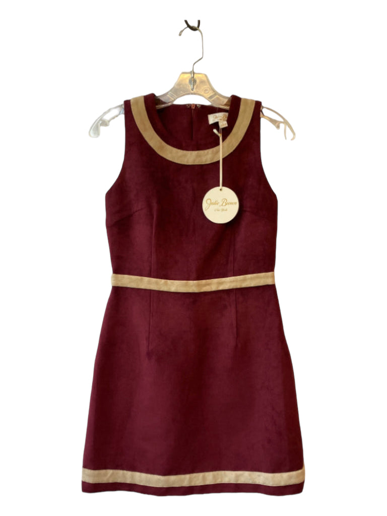 Julie Brown, Julie Brown Size S Maroon Suede Round Neck Sleeveless A Line Trim Detail Dress