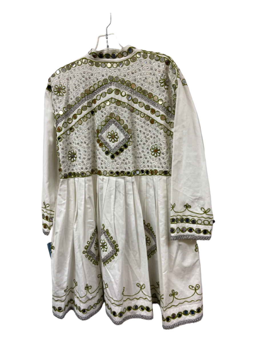 Juliet Dunn, Juliet Dunn Size One Size White & Green Print Cotton Mirror Jewled detail Dress