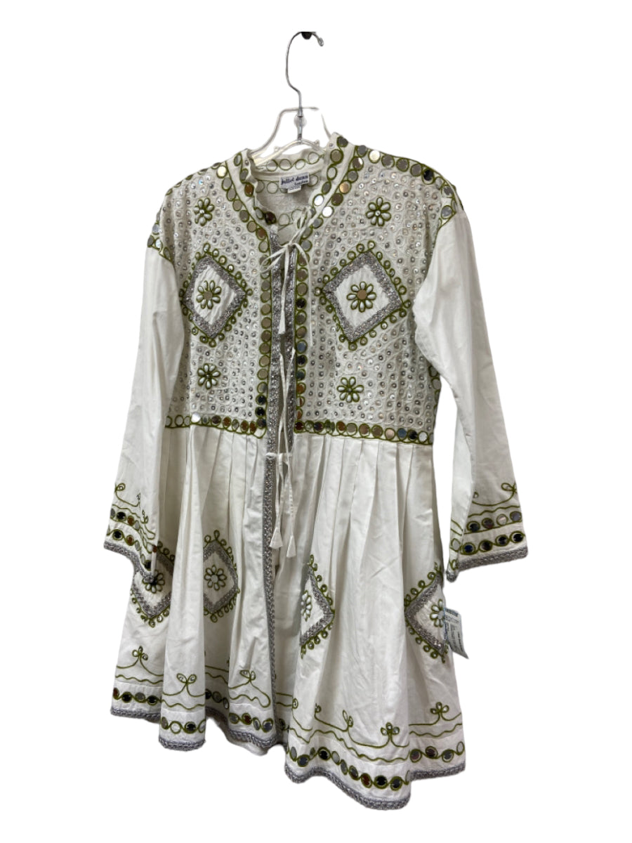 Juliet Dunn, Juliet Dunn Size One Size White & Green Print Cotton Mirror Jewled detail Dress