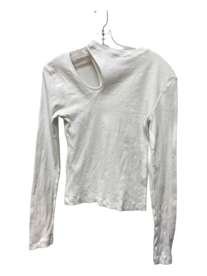 K.ngsley, K.ngsley Size Est XS/S White Cotton Assymetrical Cutout Long Sleeve Ribbed Top