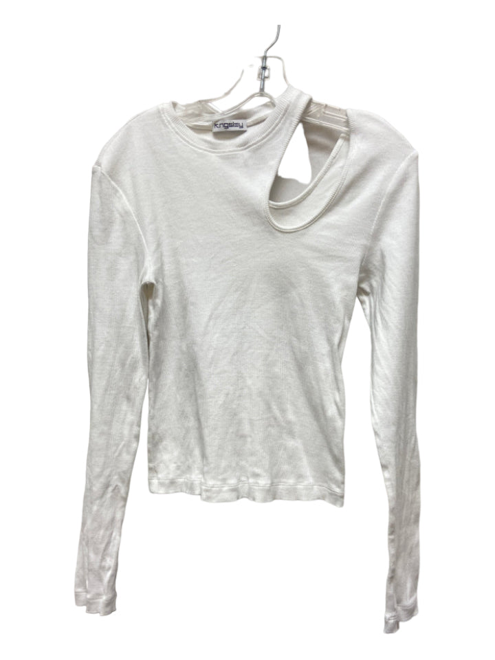 K.ngsley, K.ngsley Size Est XS/S White Cotton Assymetrical Cutout Long Sleeve Ribbed Top