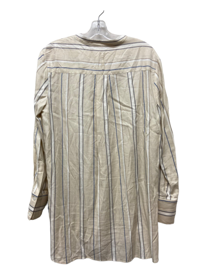 Kal Rieman, Kal Rieman Size L Cream, White, Black Rayon Stripe Half Button Long Sleeve Top