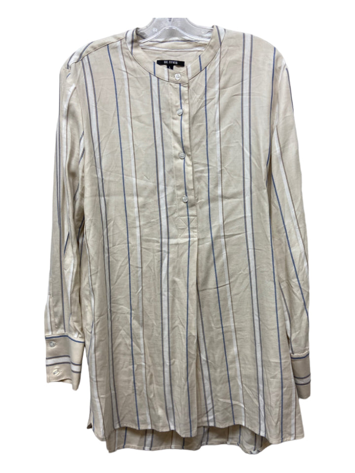 Kal Rieman, Kal Rieman Size L Cream, White, Black Rayon Stripe Half Button Long Sleeve Top