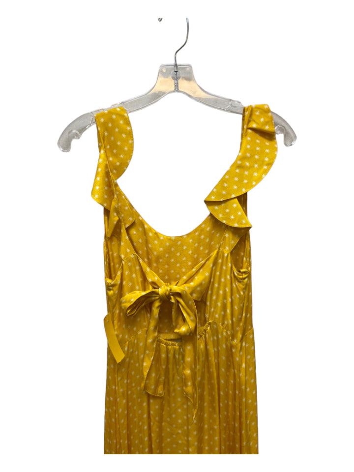 Kapara, Kapara Size S Yellow & White Missing Fabric Satin Star Burst Ruffle sleeve Dress