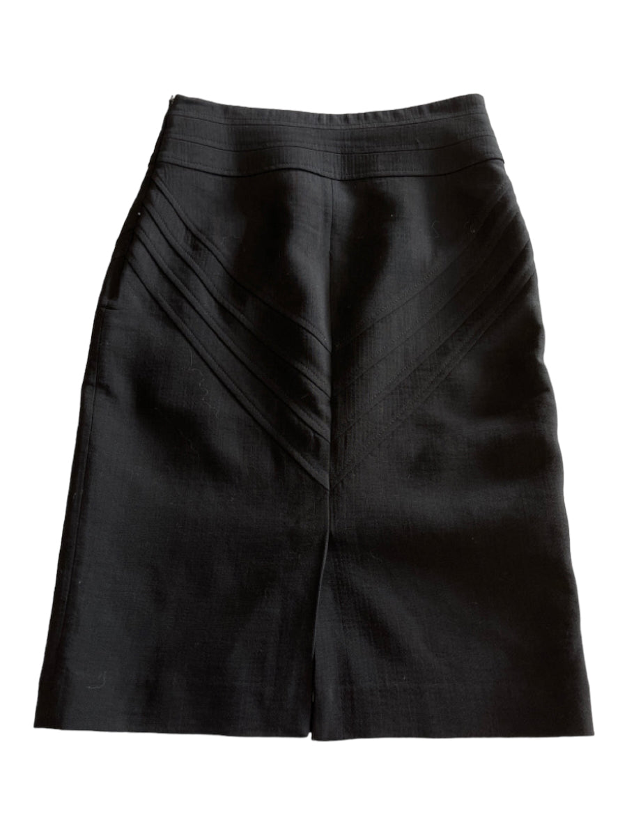 Karen Millen, Karen Millen Size 6 Black Wool Side Zip lined Knee Length Panel Skirt