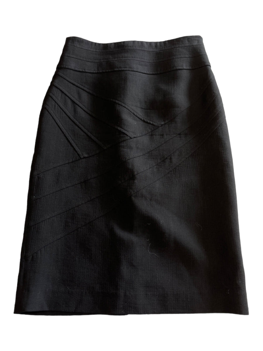 Karen Millen, Karen Millen Size 6 Black Wool Side Zip lined Knee Length Panel Skirt