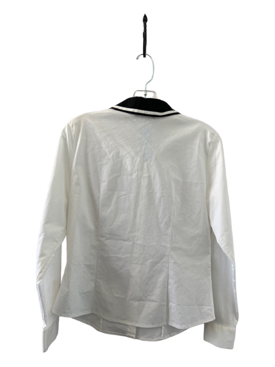 Karl Lagerfeld, Karl Lagerfeld Size S White & Black Cotton Blend Long Sleeve Contrast Collar Top