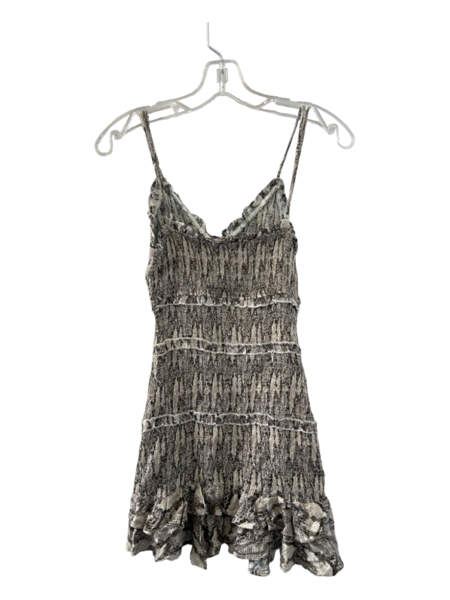 Karlie, Karlie Size S Gray & White Rayon Rouched Snake Print Spaghetti Strap Dress