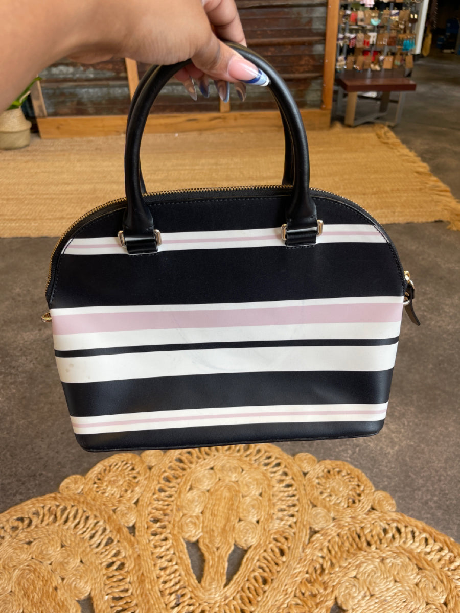 Kate Spade, Kate Spade Black, White, Pink Leather Top Handle Top Zip Striped Doctor Bag Bag