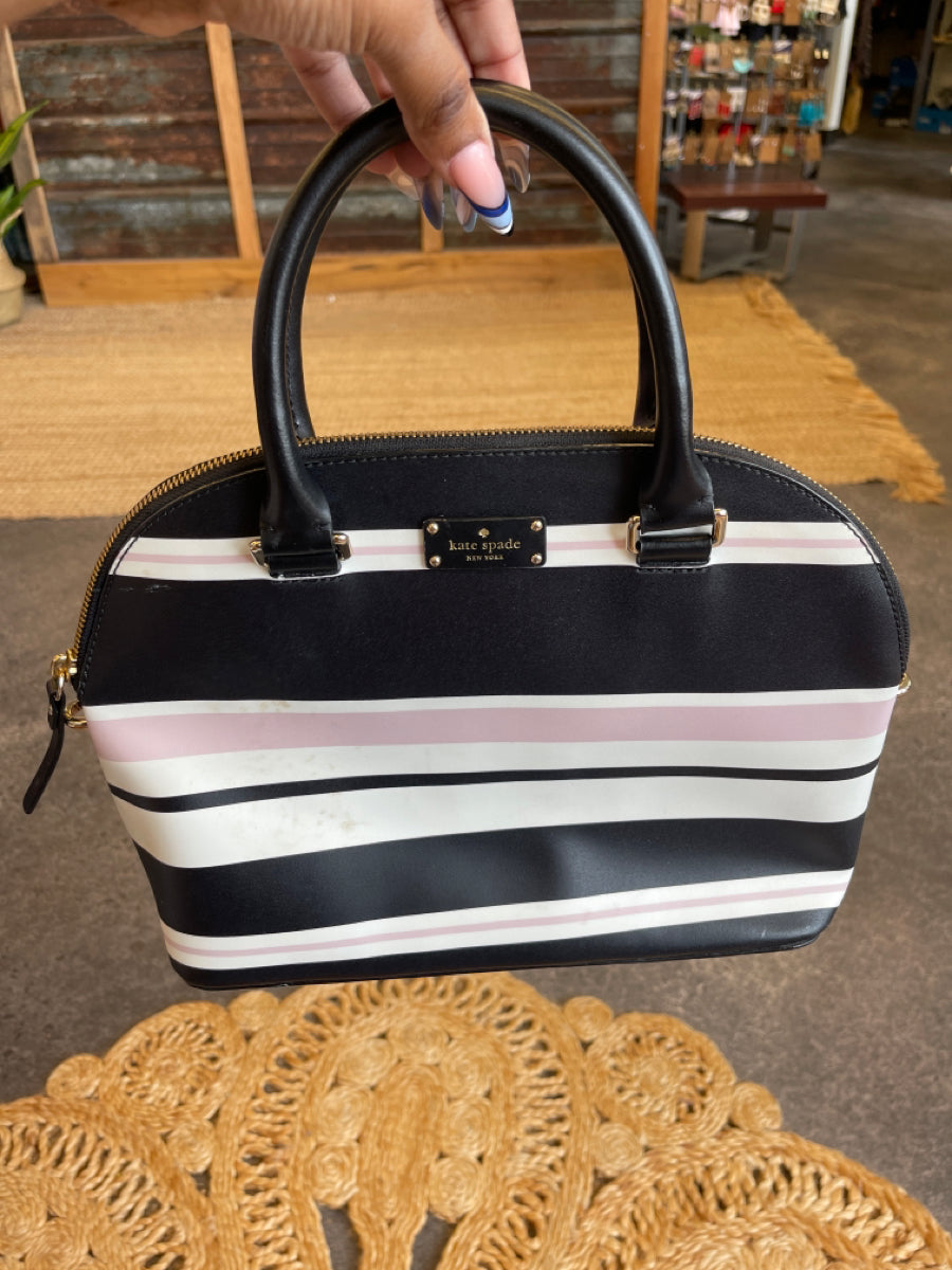 Kate Spade, Kate Spade Black, White, Pink Leather Top Handle Top Zip Striped Doctor Bag Bag