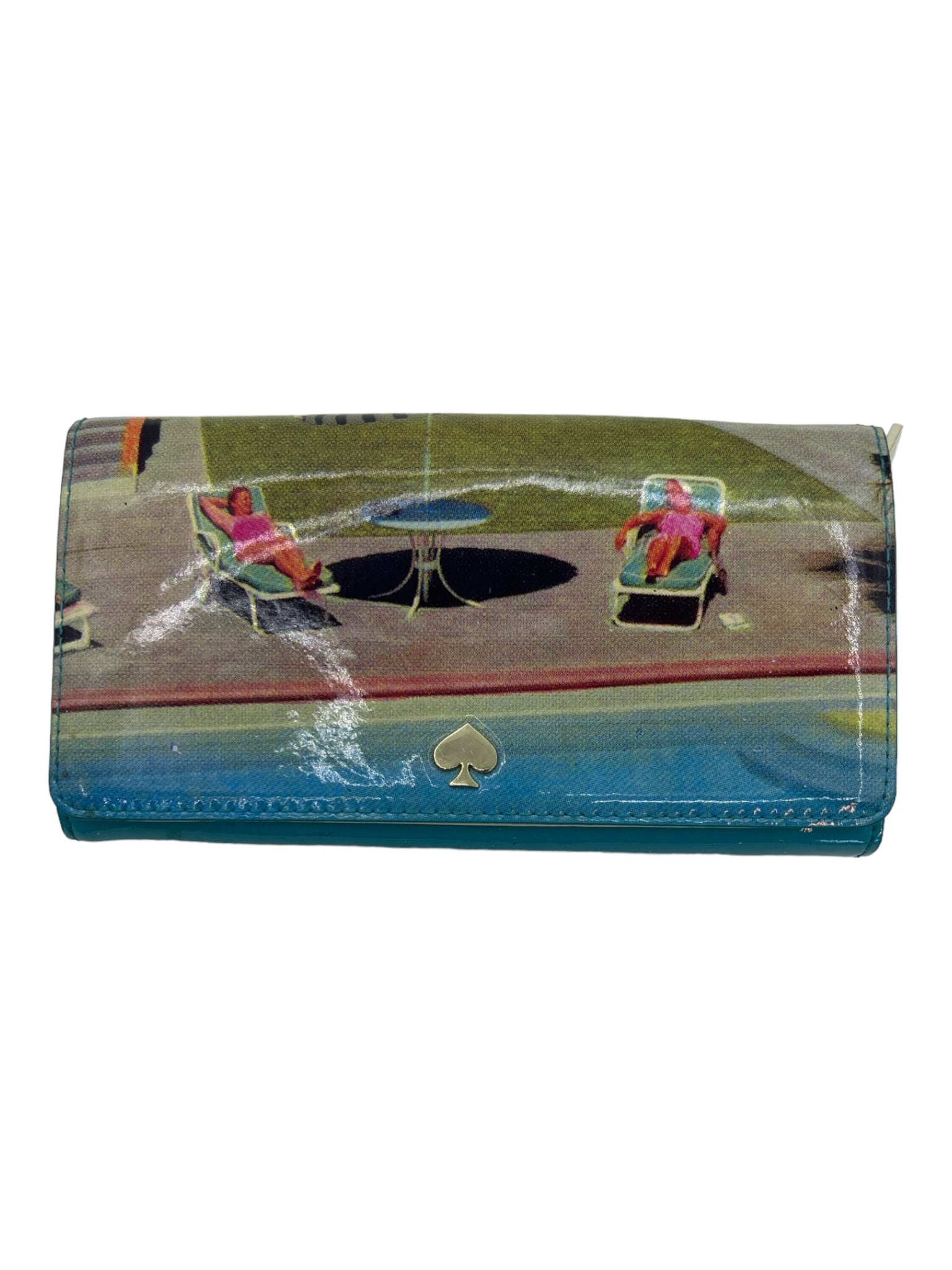 Kate Spade, Kate Spade Blue & Green Flap Pool Scene Zip Pocket Wallets