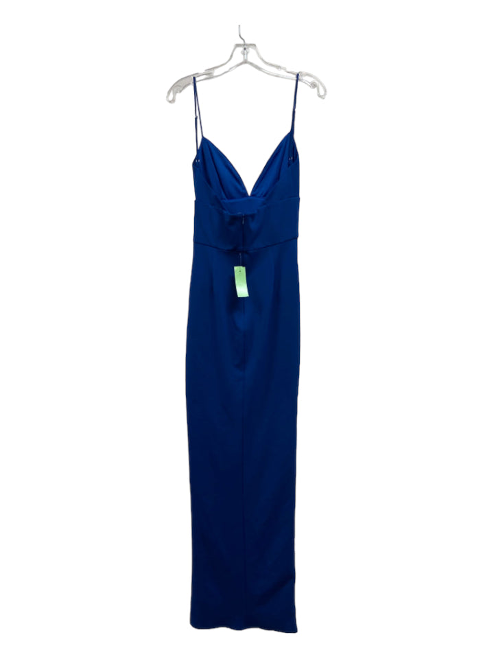 Katie May, Katie May Size Small Blue Polyester V Neck Thigh Slit Spaghetti Strap Gown