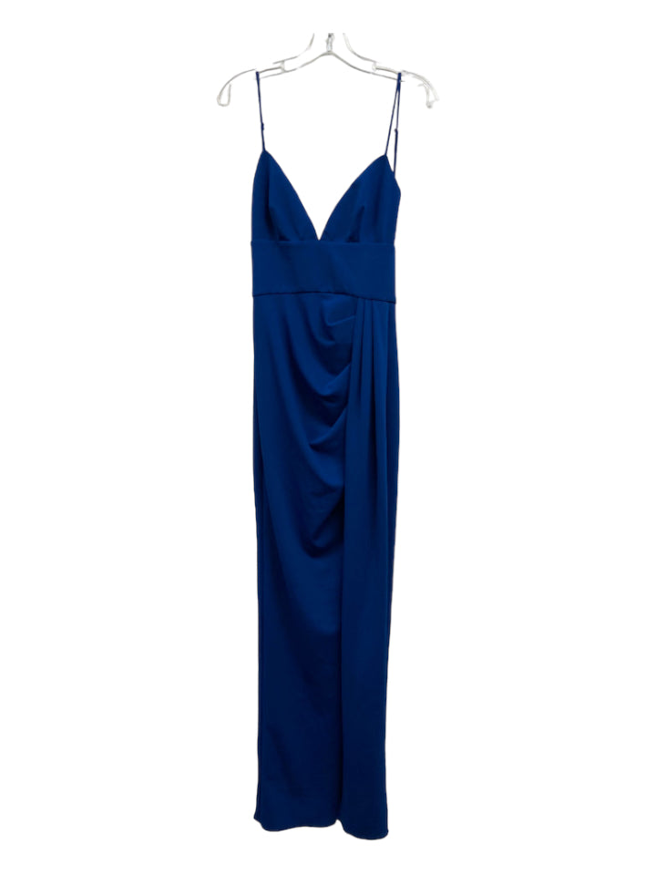 Katie May, Katie May Size Small Blue Polyester V Neck Thigh Slit Spaghetti Strap Gown