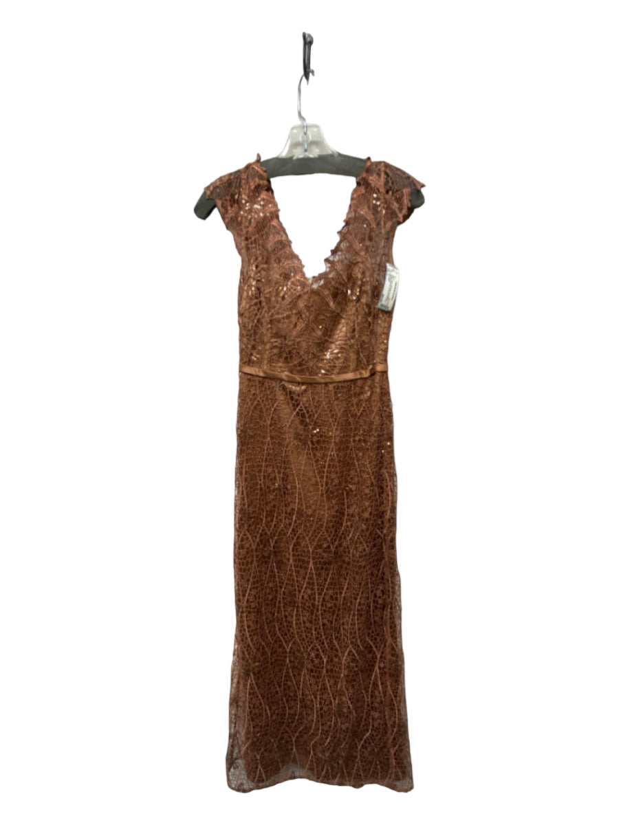 Kay Unger, Kay Unger Size 2 Copper Synthetic Sleeveless Metallic Sequined Evening Gown