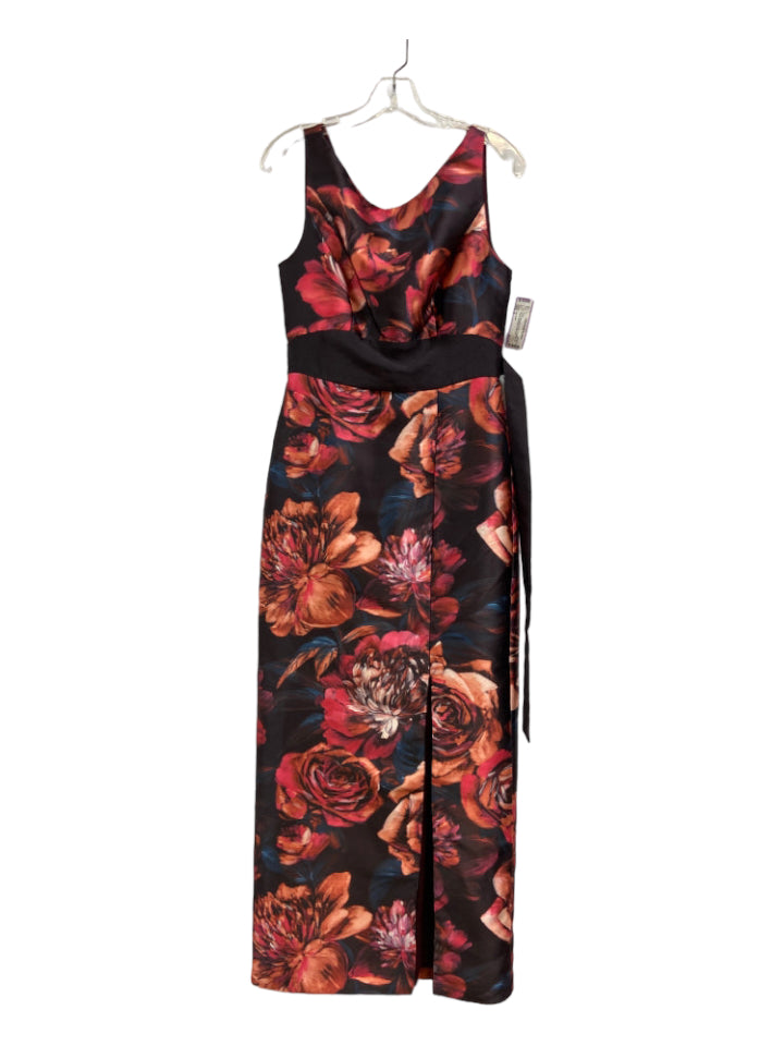 Kay Unger, Kay Unger Size 4 Burgundy & multi Polyester Slit Floral Sleeveless Gown