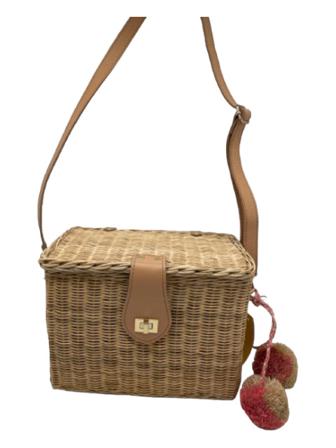 Kayu, Kayu Tan Wood Woven Goldtone Hardware Bag