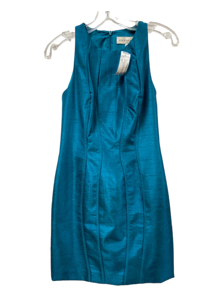 Keepsake, Keepsake Size XS Aqua Blue Polyester Sleeveless seam detail Back Zip Dress