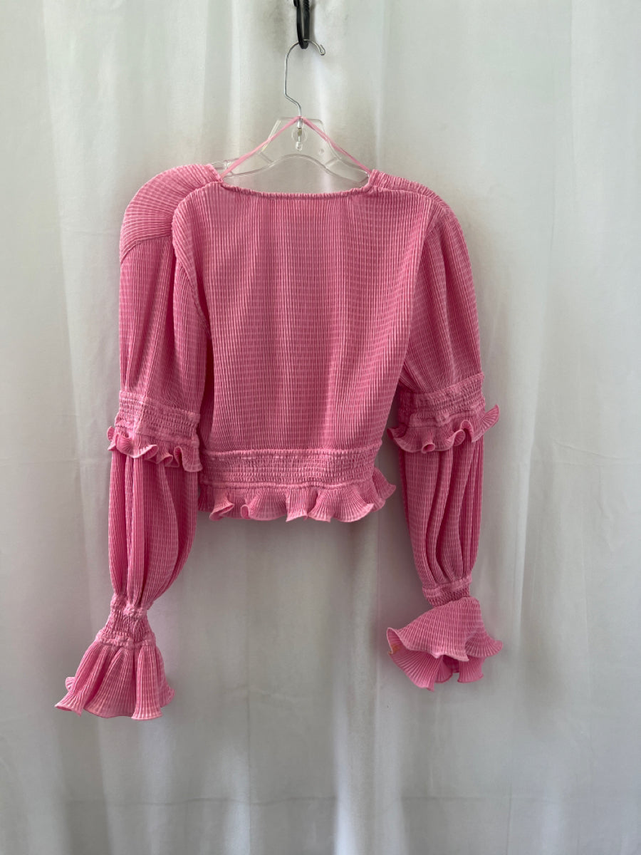 Keepsake, Keepsake Size XS Pink Polyester Ribbed Bell Sleeve V Neck Top