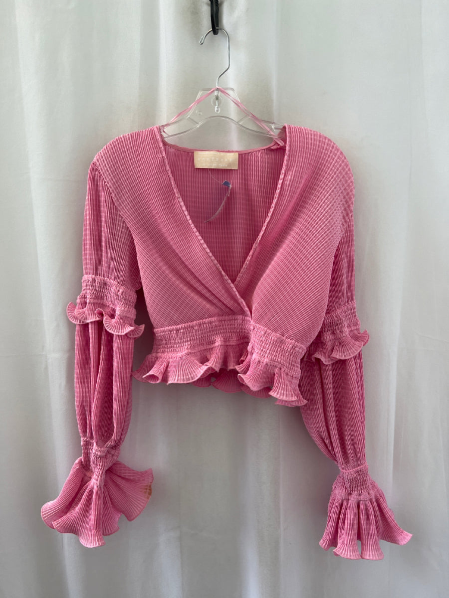 Keepsake, Keepsake Size XS Pink Polyester Ribbed Bell Sleeve V Neck Top