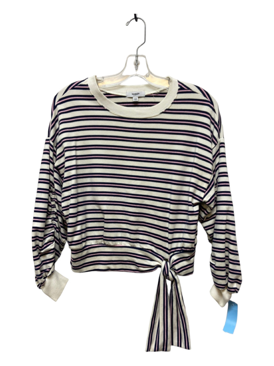 Kensie, Kensie Size XS White & Blue Cotton S Hook Striped Tie Detail Crewneck Sweater