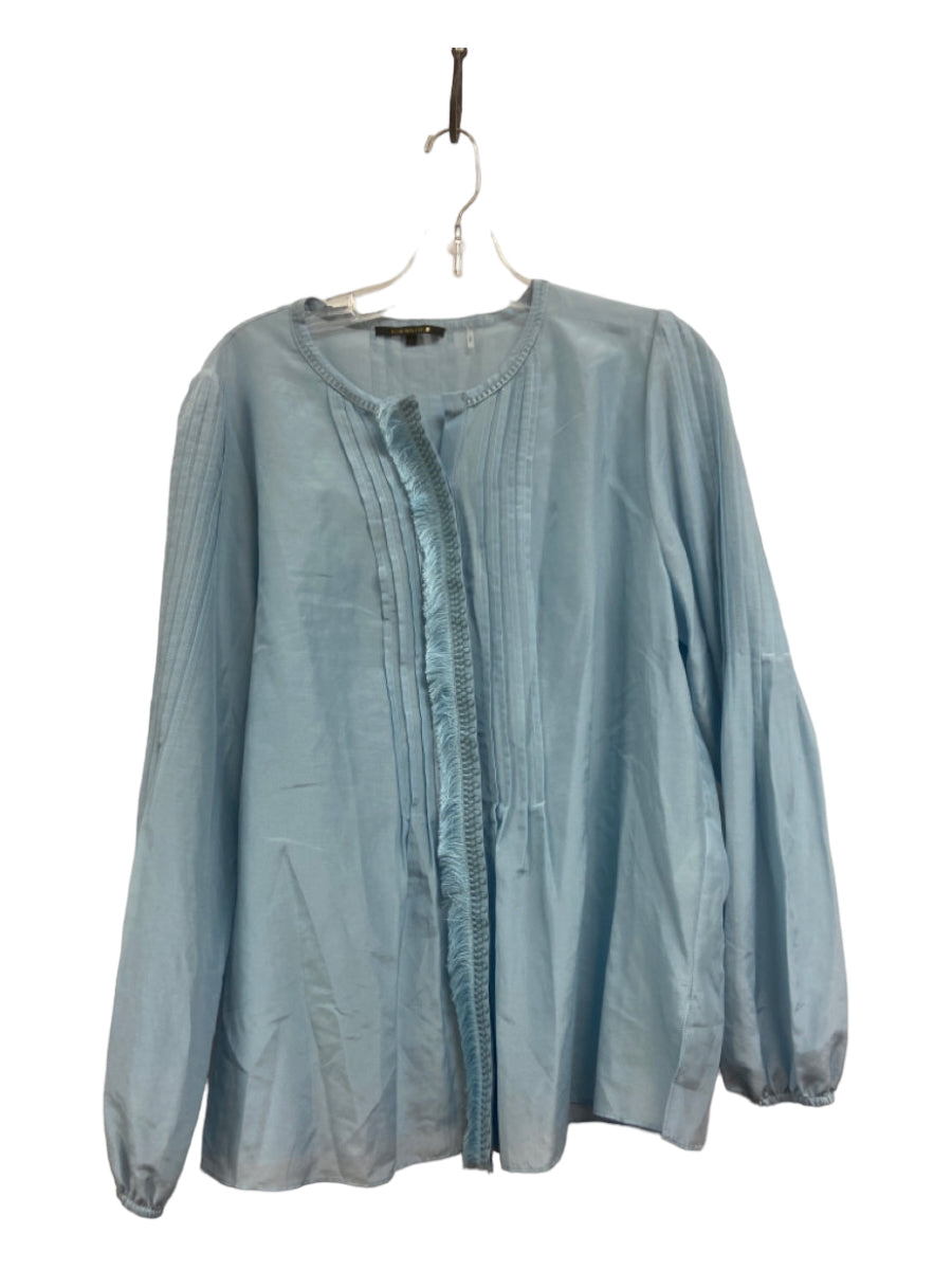 Kobi Halperin, Kobi Halperin Size L Blue Cotton & Silk Pintuck Button Up Long Sleeve Top