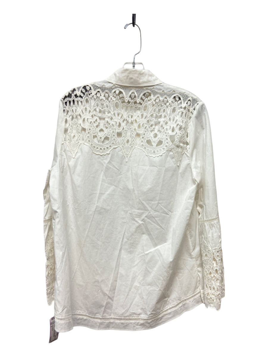 Kobi Halperin, Kobi Halperin Size S White Cotton Button Down Crochet Long Sleeve Top