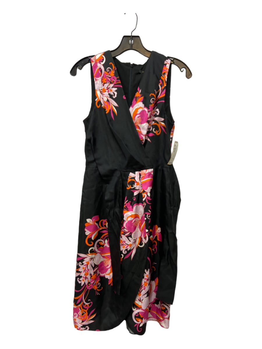 Kobi Halperin, Kobi Halperin Size XS Black, Pink & Orange Silk Surplice Floral Sleeveless Dress