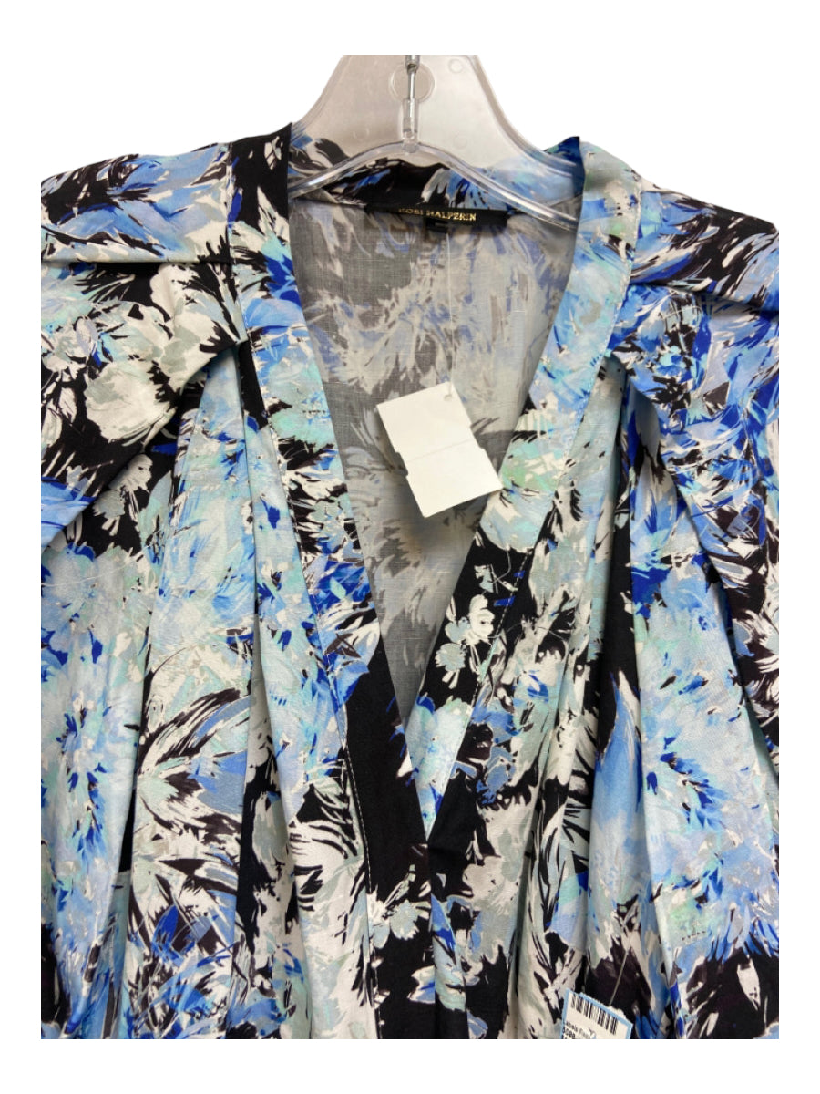 Kobi Halperin, Kobi Halperin Size XS Blue, Black & White Tencel V Neck Abstract Floral Dress