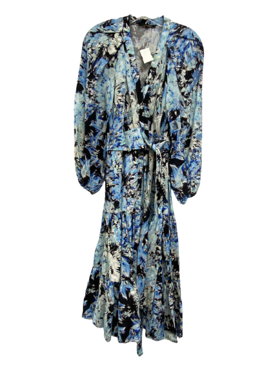 Kobi Halperin, Kobi Halperin Size XS Blue, Black & White Tencel V Neck Abstract Floral Dress