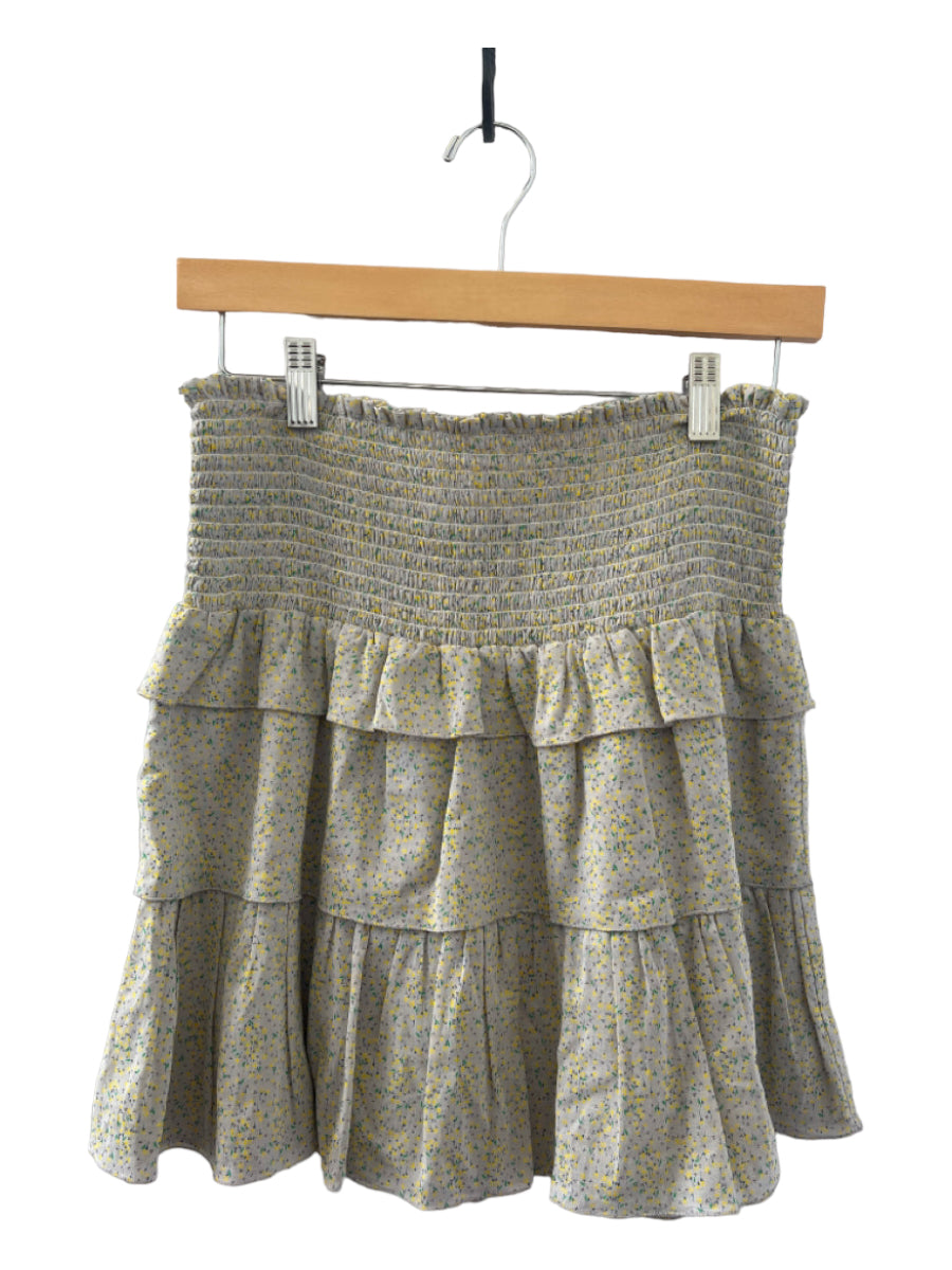 Koch, Koch Size M Gray & Yellow Cotton Rouched Flowers Ruffles Mini Skirt