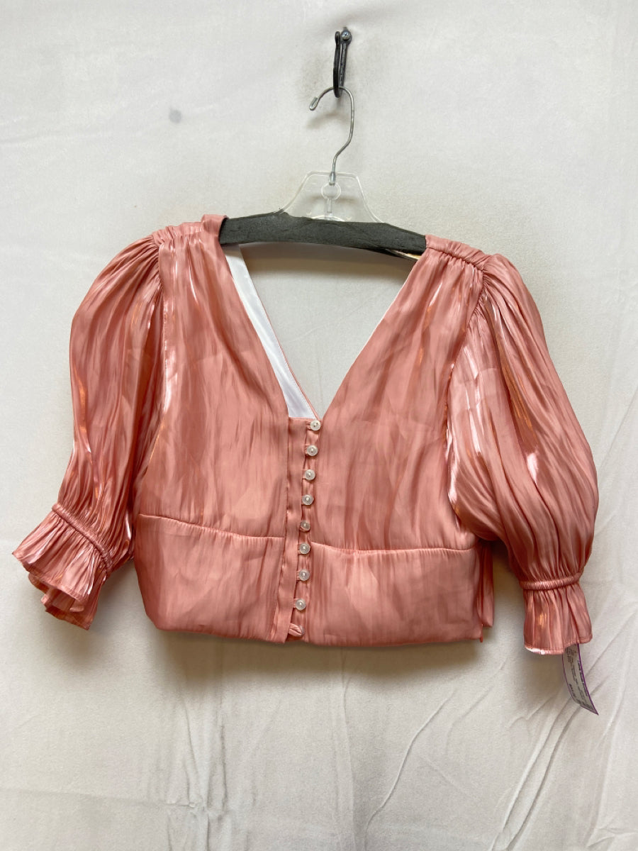 Koch, Koch Size M Pink Polyester Satin Half Sleeve Crop Surplice Top