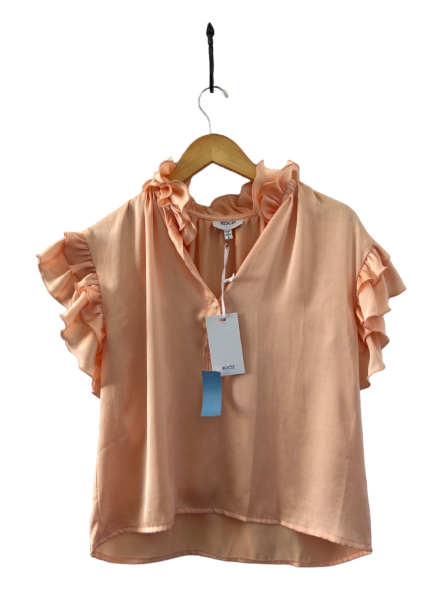 Koch, Koch Size S Peach Silk Ruffles Button Top