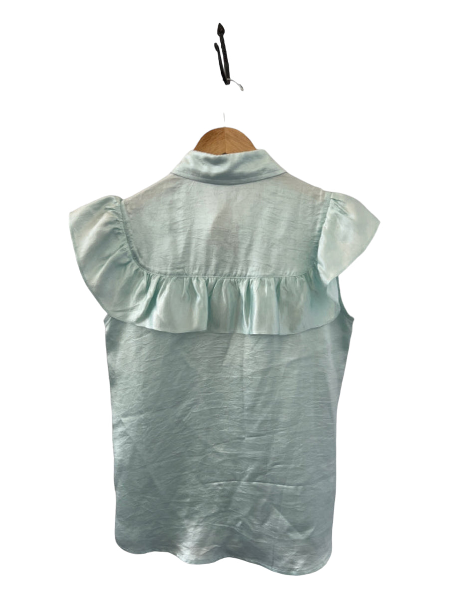 Koch, Koch Size XS Aqua Polyester Flutter Sleeves Button Down Ruffles Top