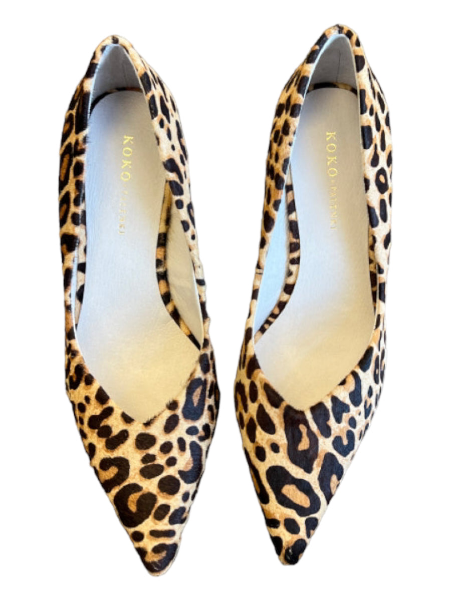 Koko + Palenki, Koko + Palenki Shoe Size 7.5 Brown & Black Pony Hair Stiletto Animal Print Pumps