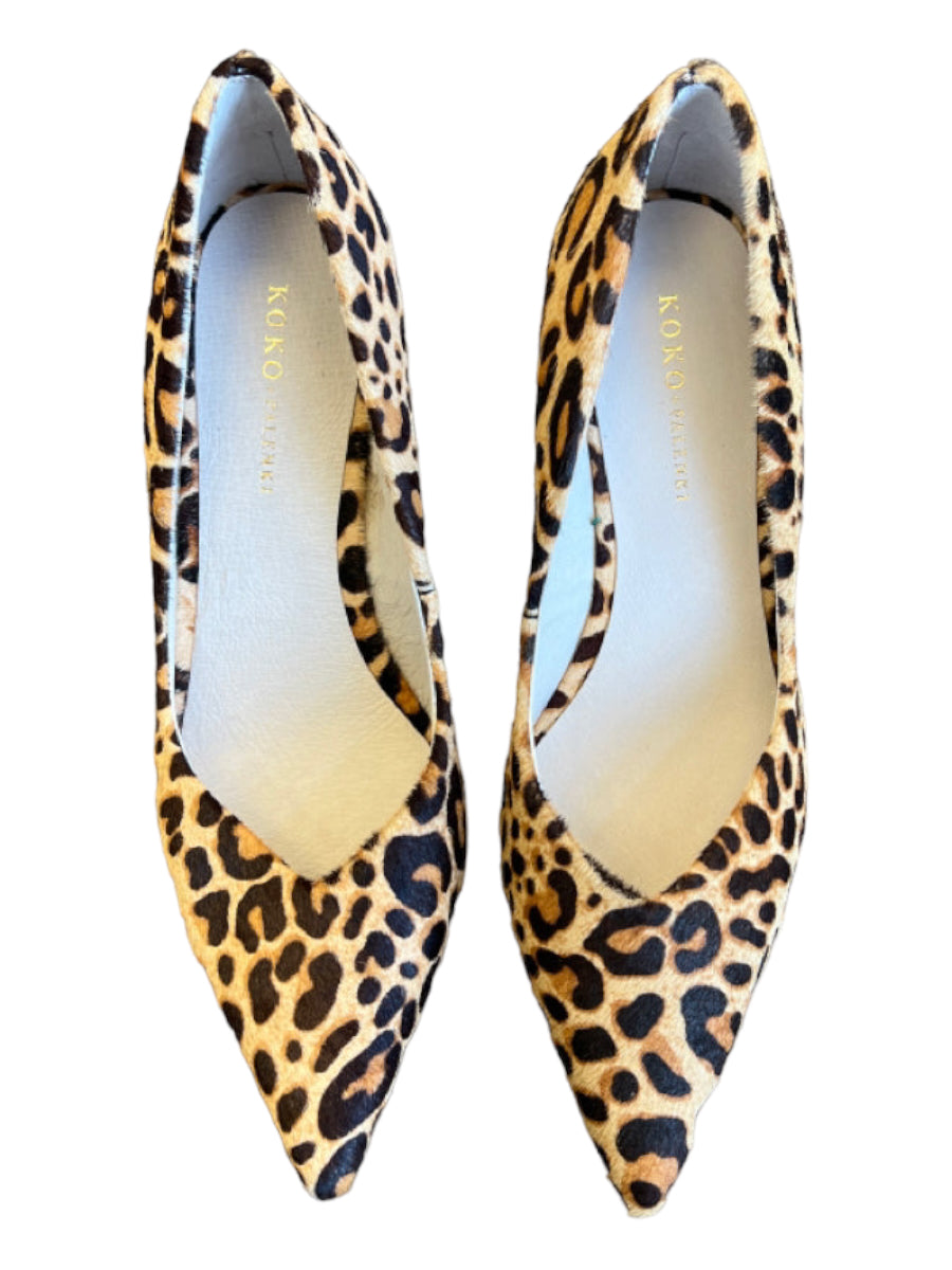 Koko + Palenki, Koko + Palenki Shoe Size 8 Brown & Black Pony Hair Stiletto Animal Print Pumps