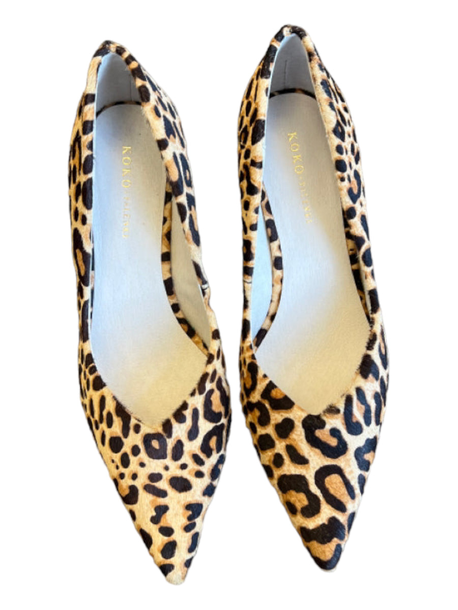 Koko + Palenki, Koko + Palenki Shoe Size 9 Brown & Black Pony Hair Stiletto Animal Print Pumps